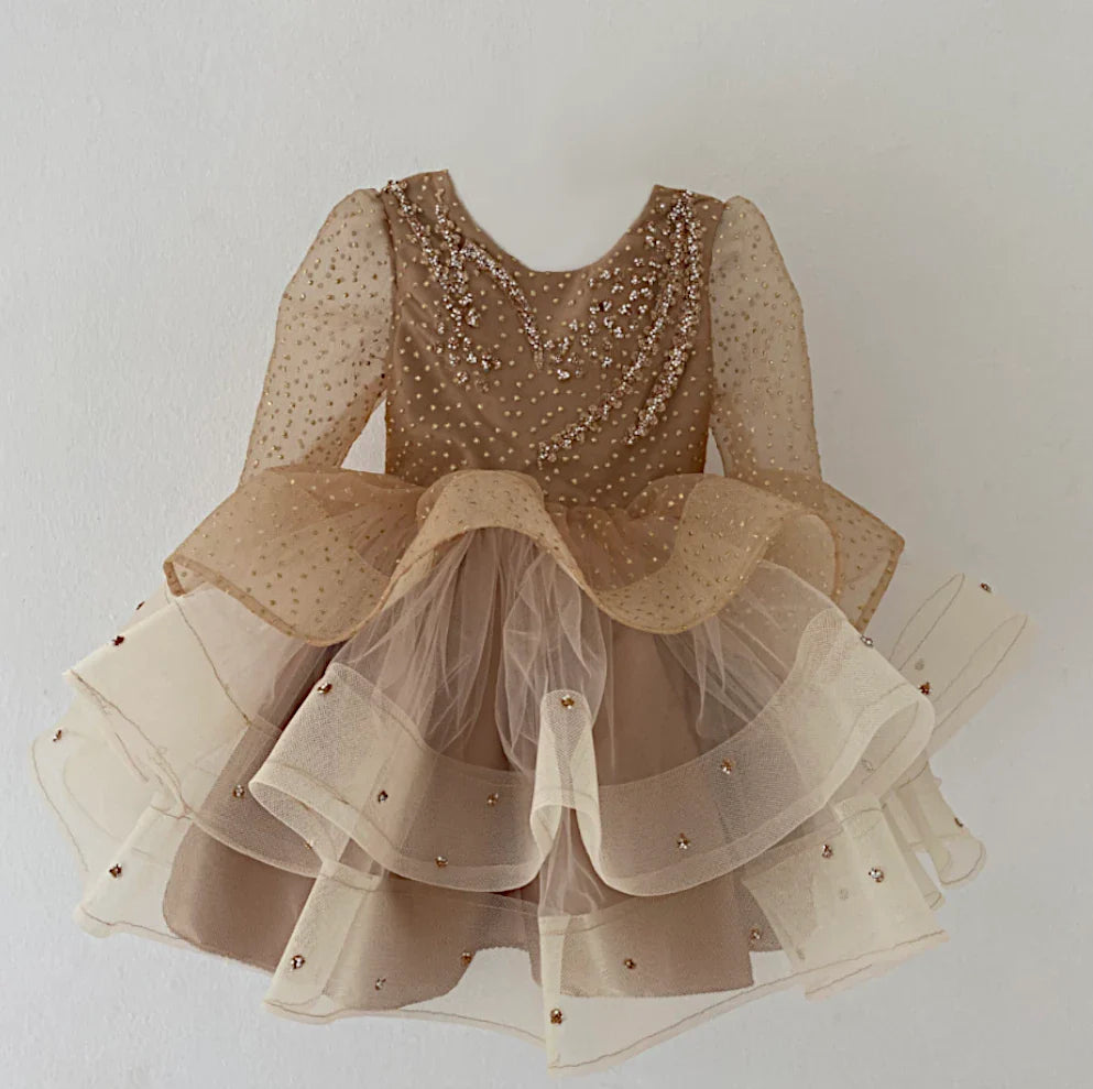 Lucine gold shimmer event dress