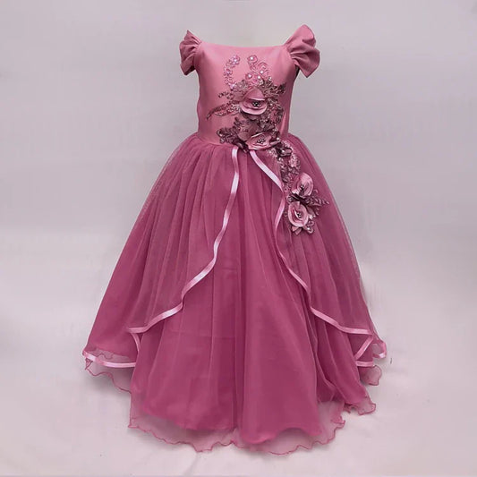 Evelyn Pink 3D Floral Gown