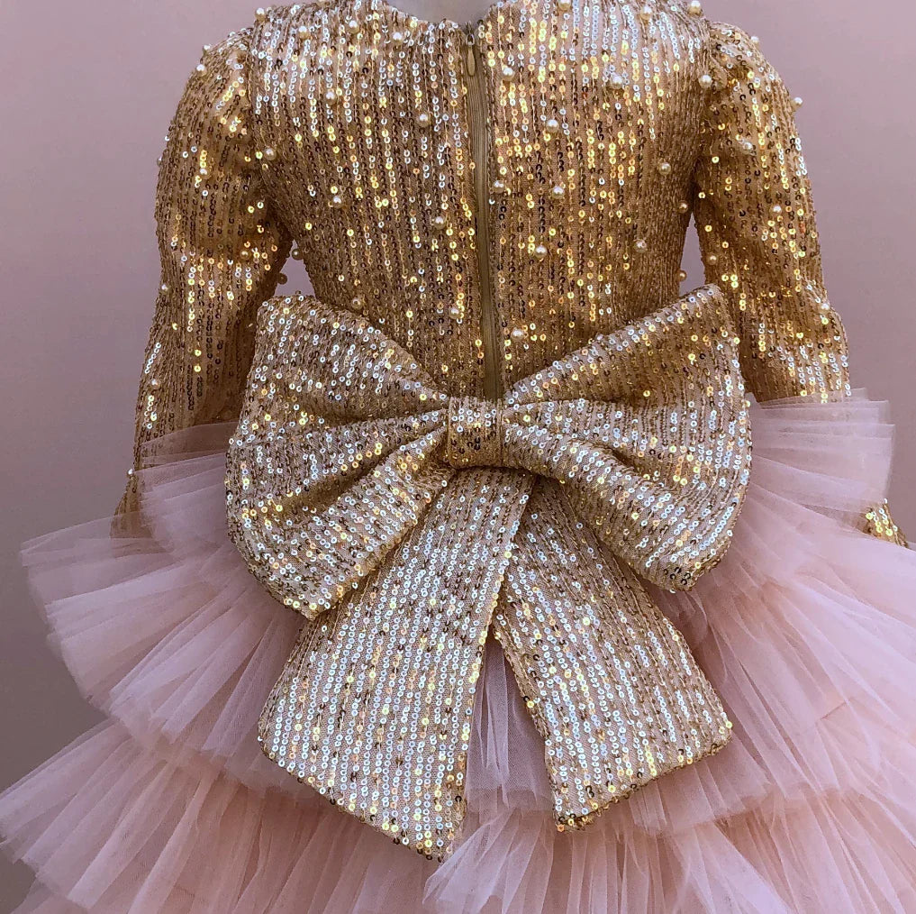 Georgia sequin ruffle long sleeve tutu dress