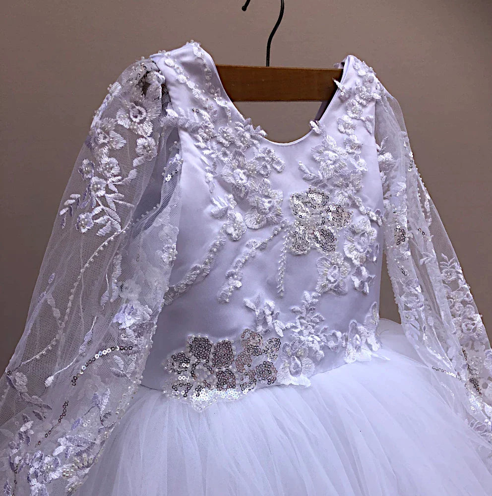 Emma  White Lace Flower Girl Dress