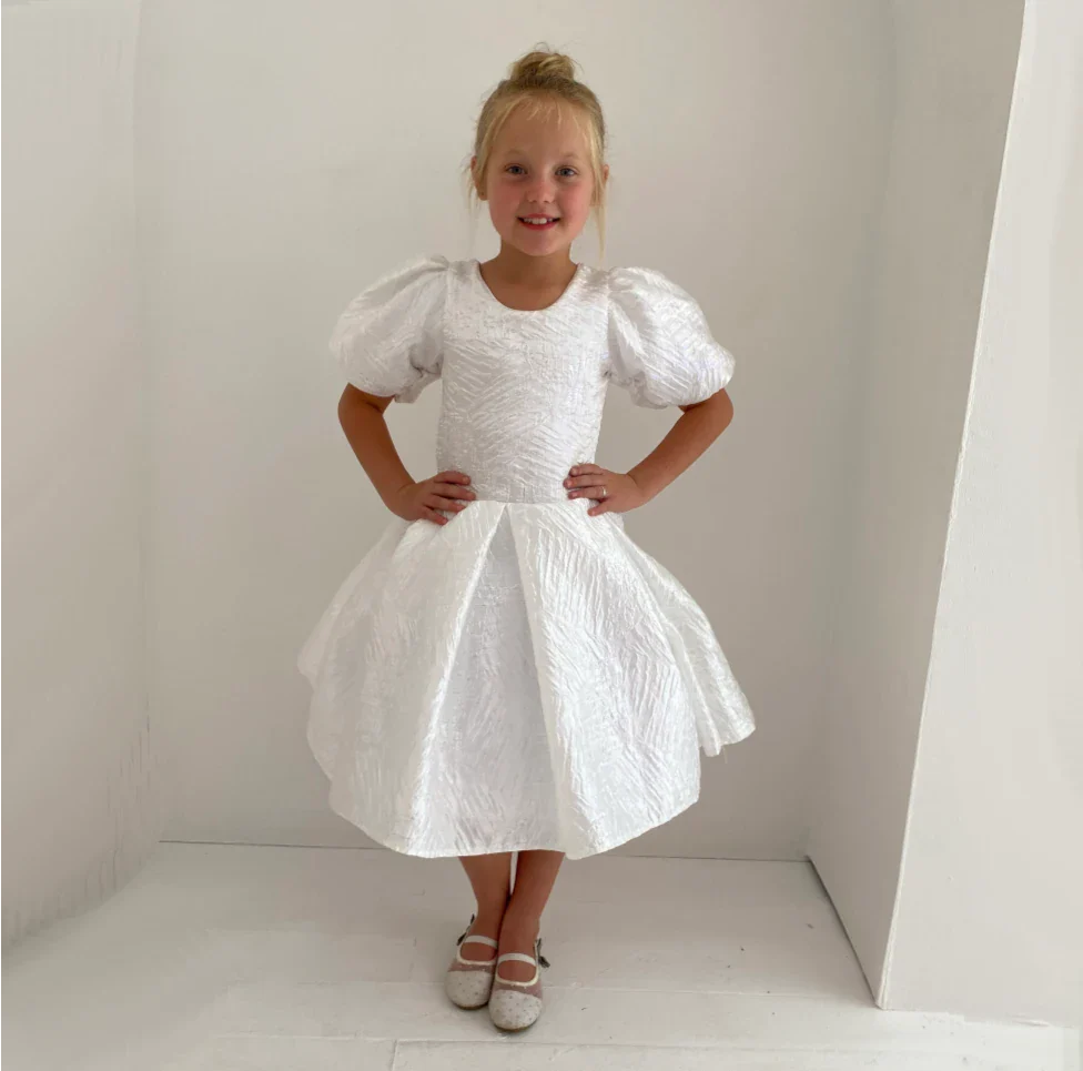 Crystal white shimmer dress with train