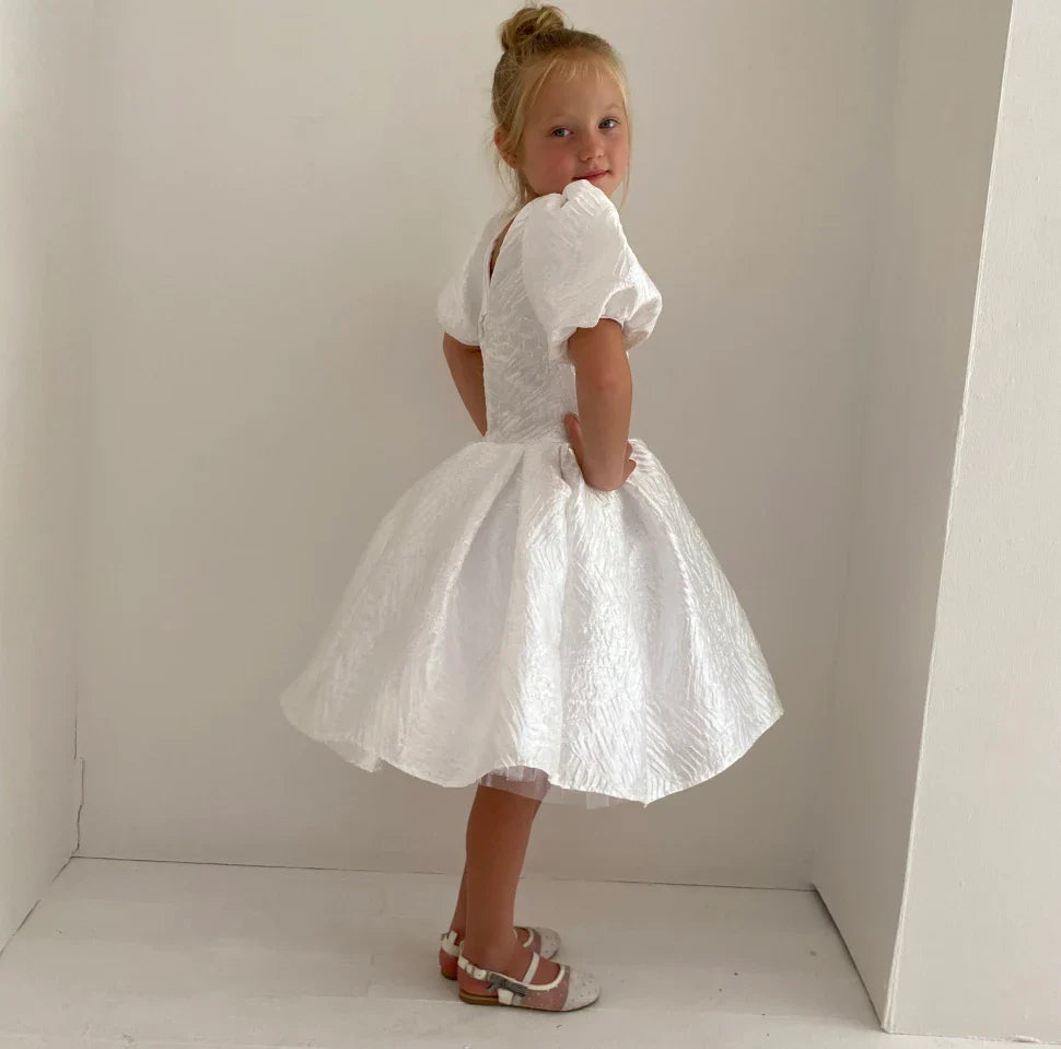 Crystal white shimmer dress with train