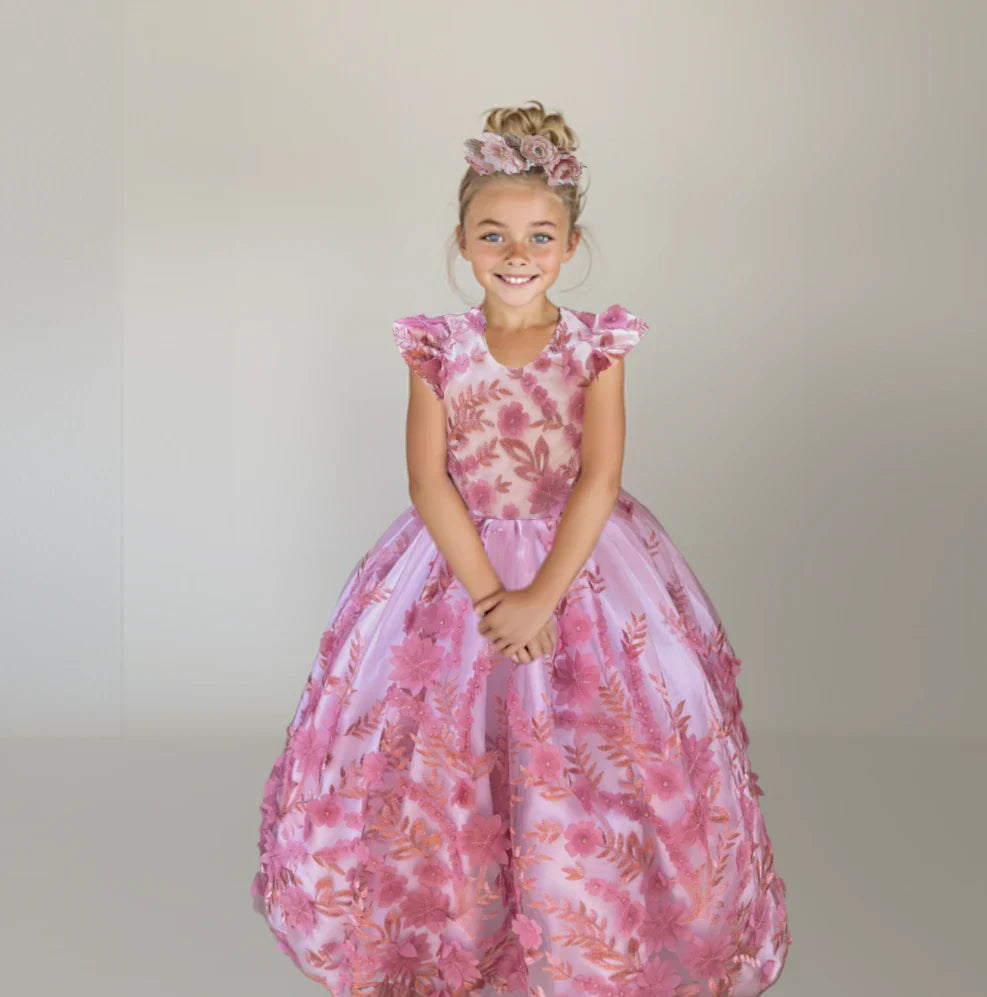 Malia pink 3D floral gown